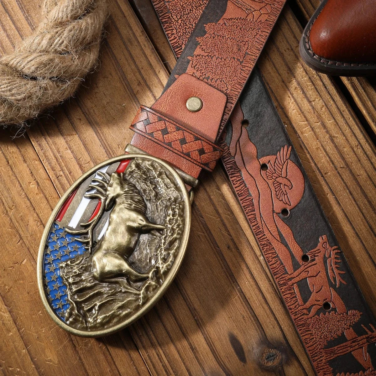 Cowboybälte amerikanskt älgspänne