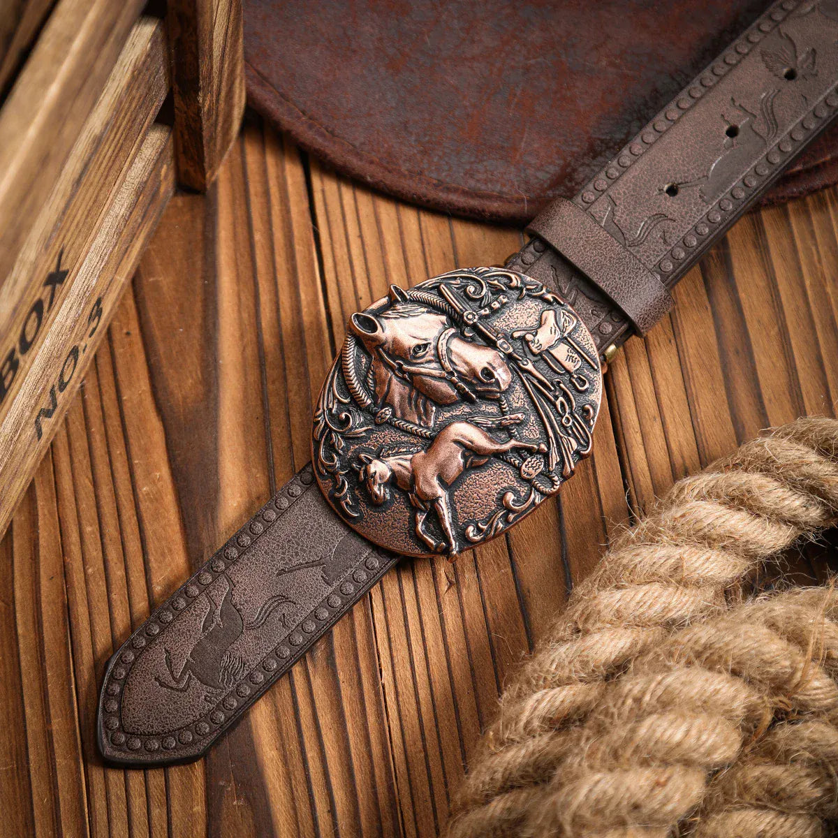 Cowboybälte antikbrons hästspänne