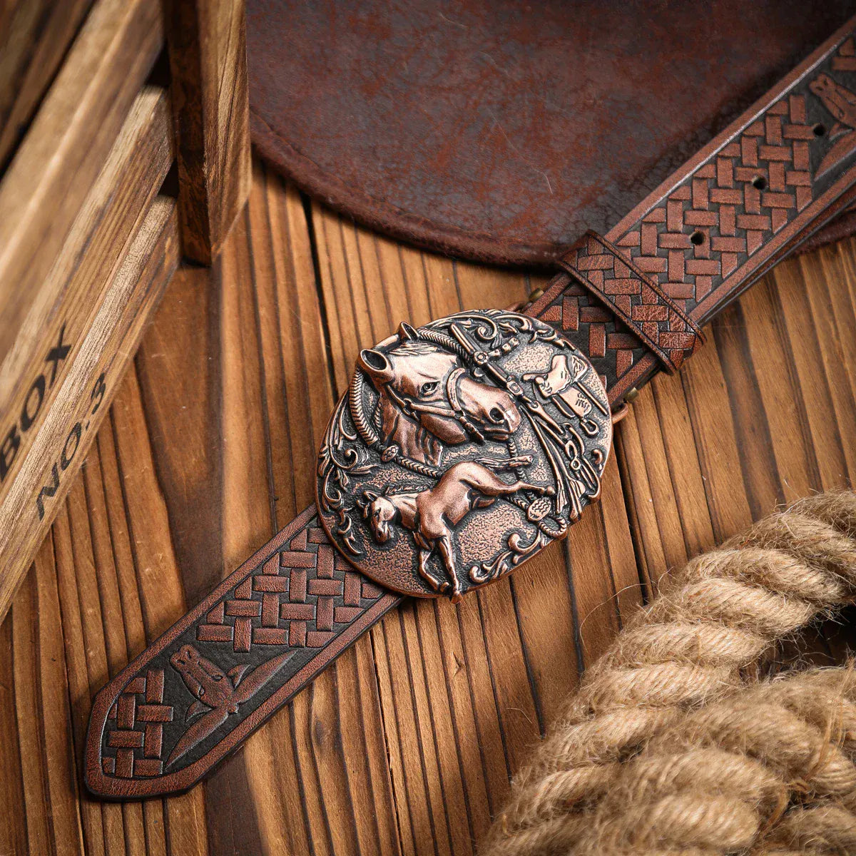 Cowboybälte antikbrons hästspänne