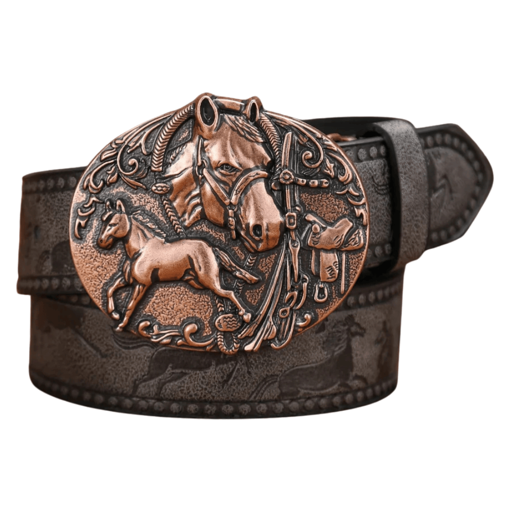 Cowboybälte antikbrons hästspänne Svart / 120cm