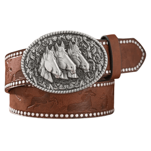 Cowboybälte hästhuvudspänne Brun Silver / 120cm