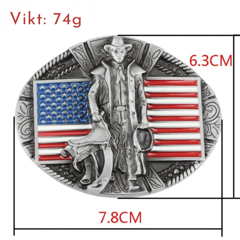 Cowboybälte i äkta läder med flaggaspänne