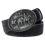 Cowboybälte i läder westernspänne Silver Svart / 90cm
