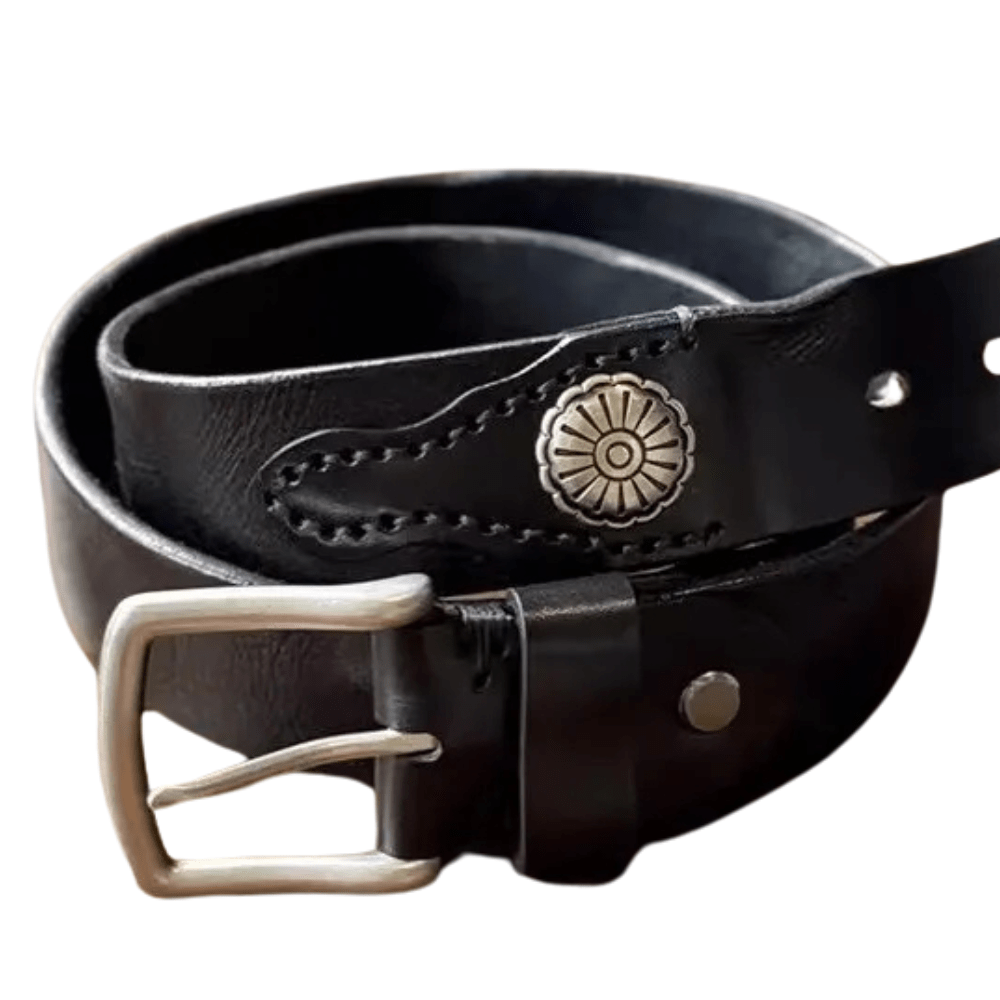 Cowboybälte i Svart Äkta Läder med Silverdetaljer