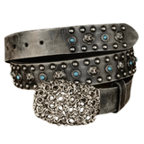 Cowboybälte i Tjockt Läder med Metallnitar och Ornament