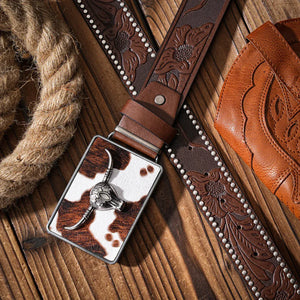 Cowboybälte kohudsmönstrat rektangelspänne