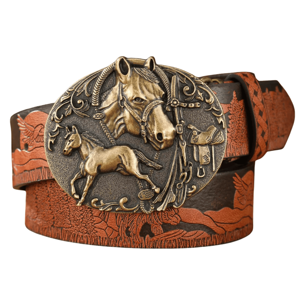 Cowboybälte med antik hästspänne Ljusbrun / 120cm