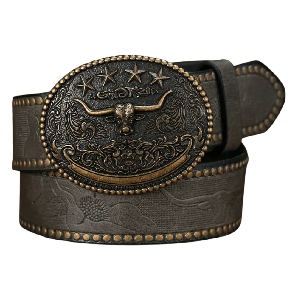 Cowboybälte med antikt longhornspänne Grå / 120cm