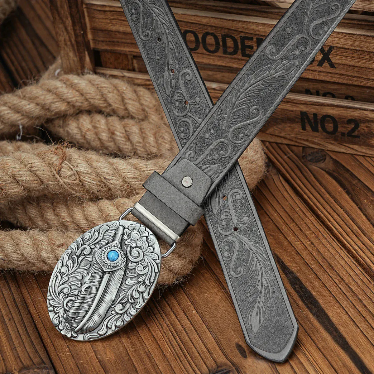 Cowboybälte med fjädermotiv