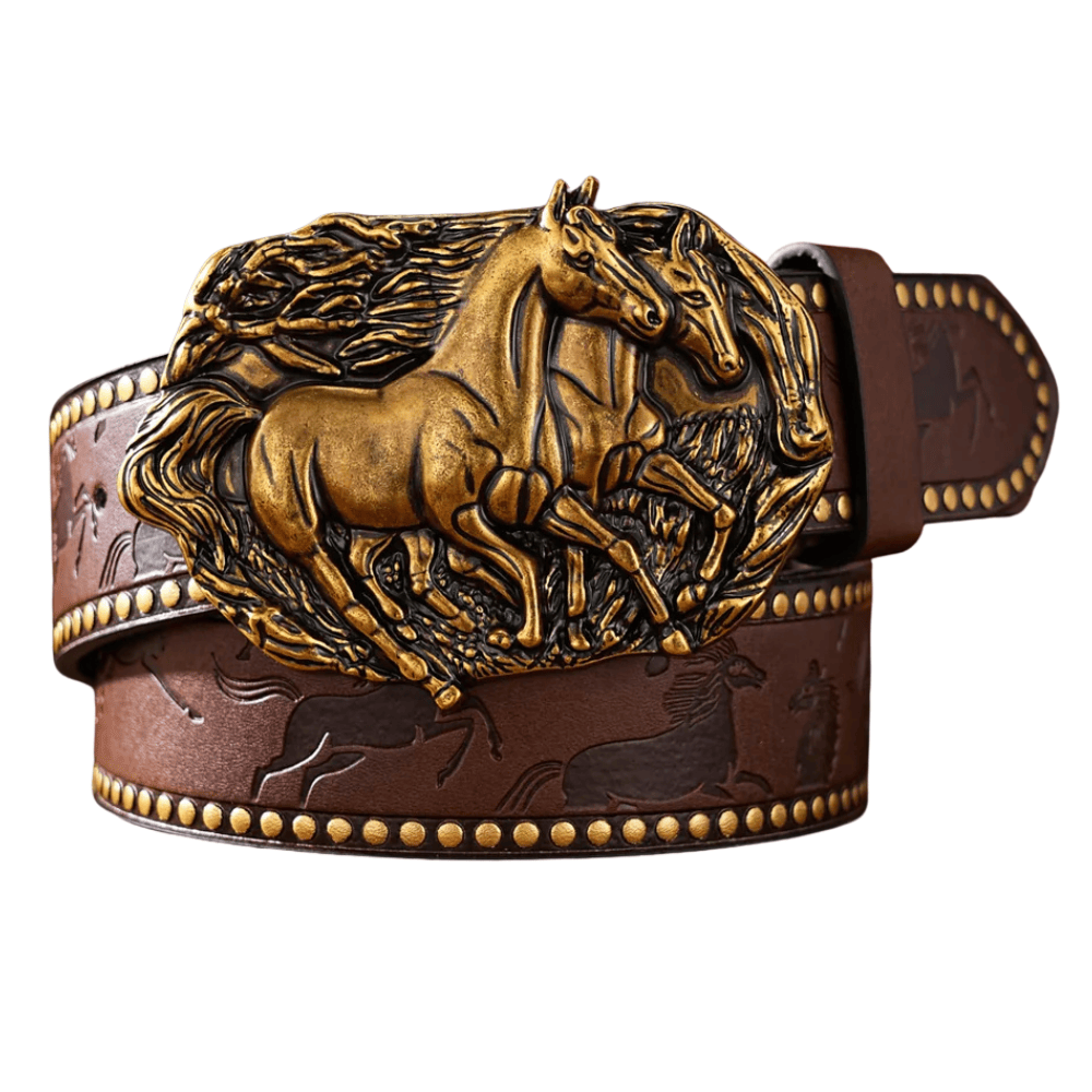 Cowboybälte med gyllene hästspänne Mörkbrun / 120cm