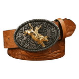 Cowboybälte med gyllene tjurspänne Brun / 120cm