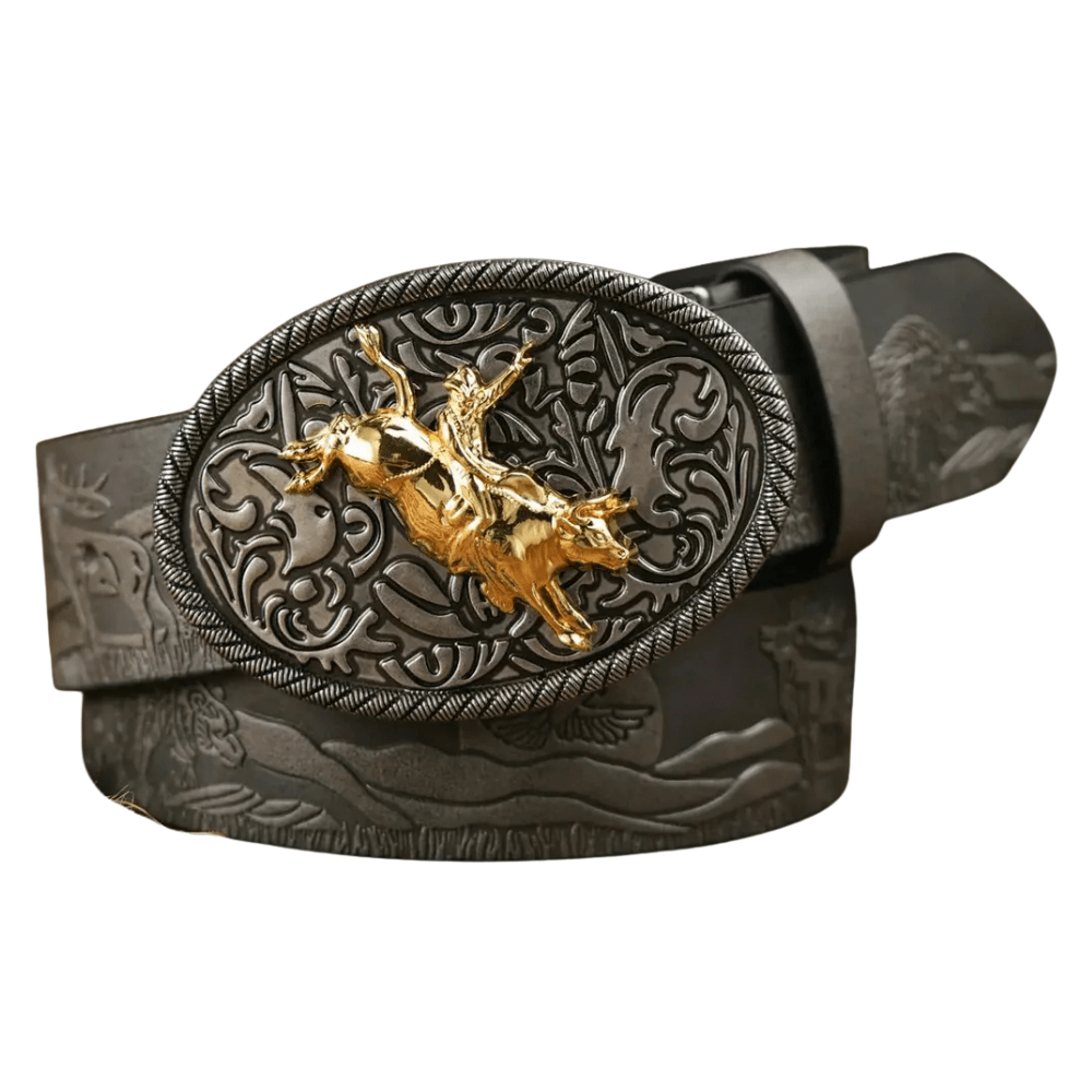 Cowboybälte med gyllene tjurspänne Grå / 120cm