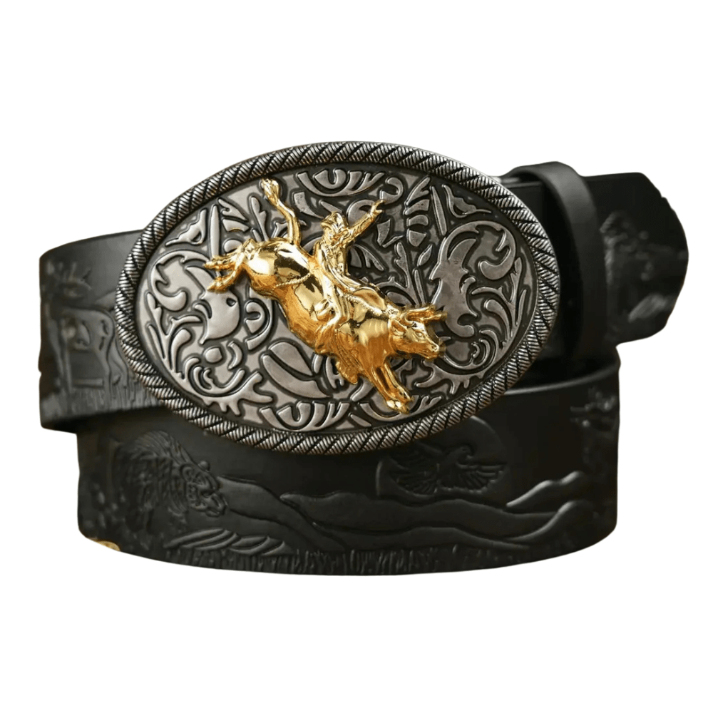 Cowboybälte med gyllene tjurspänne Svart / 120cm