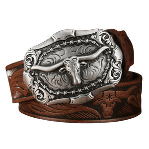 Cowboybälte med Longhorn-emblem Mörkbrun silver / 120cm