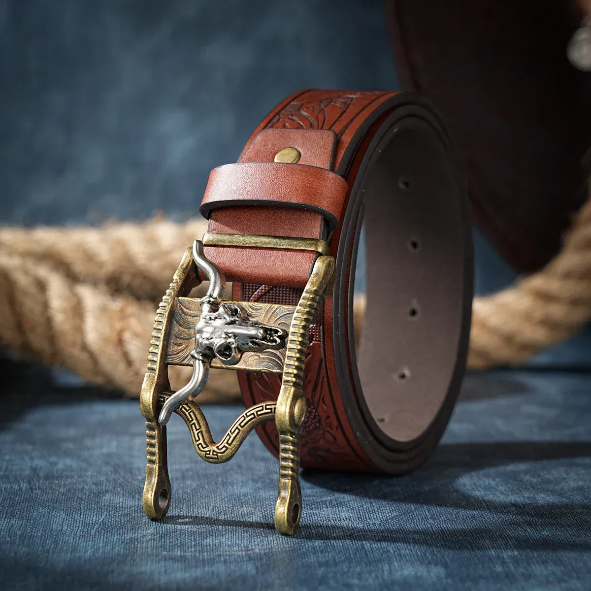 Cowboybälte med longhorn vintagespänne