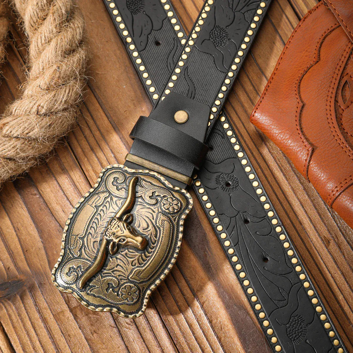 Cowboybälte med Longhornsspänne
