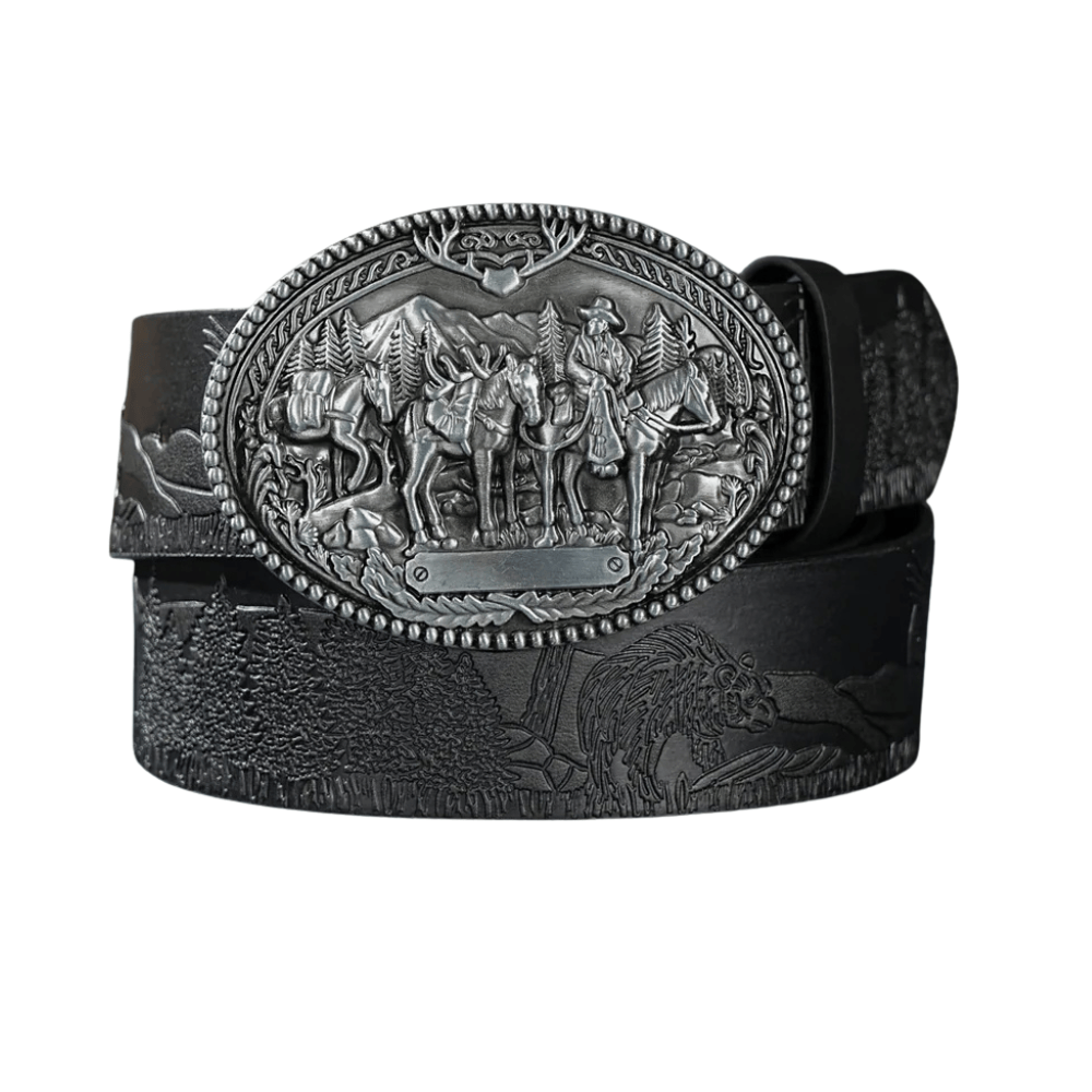 Cowboybälte med präglat westernspänne Silver svart / 120cm