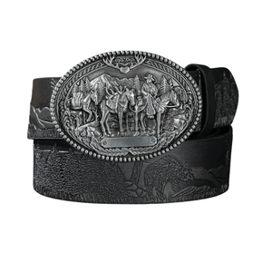 Cowboybälte med präglat westernspänne Silver svart / 120cm