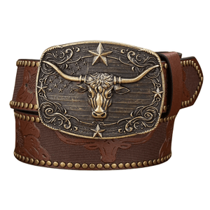 Cowboybälte med vintage longhornsspänne Mörkbrun / 120cm