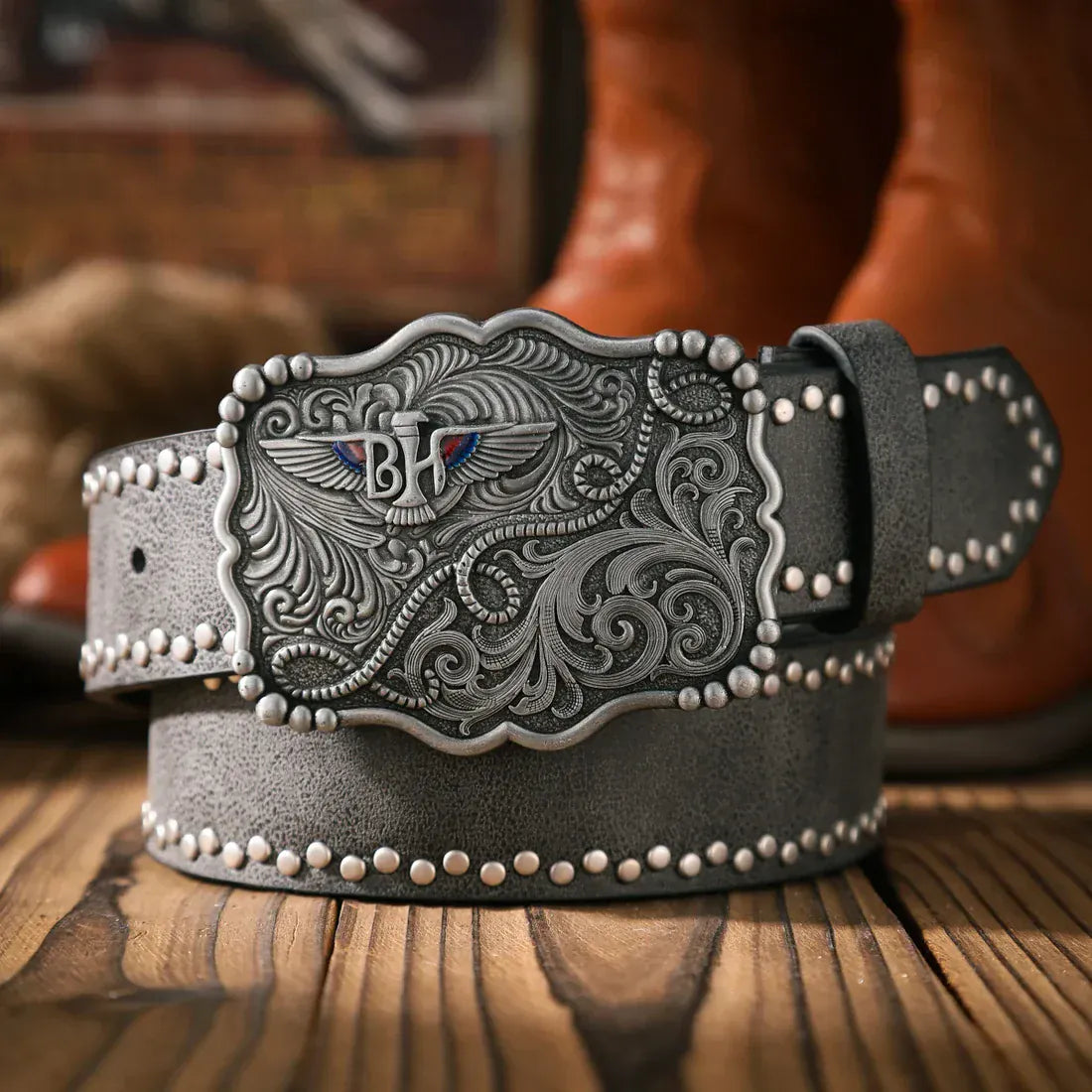 Cowboybälte med vintage spänne Svart Silver / 120cm