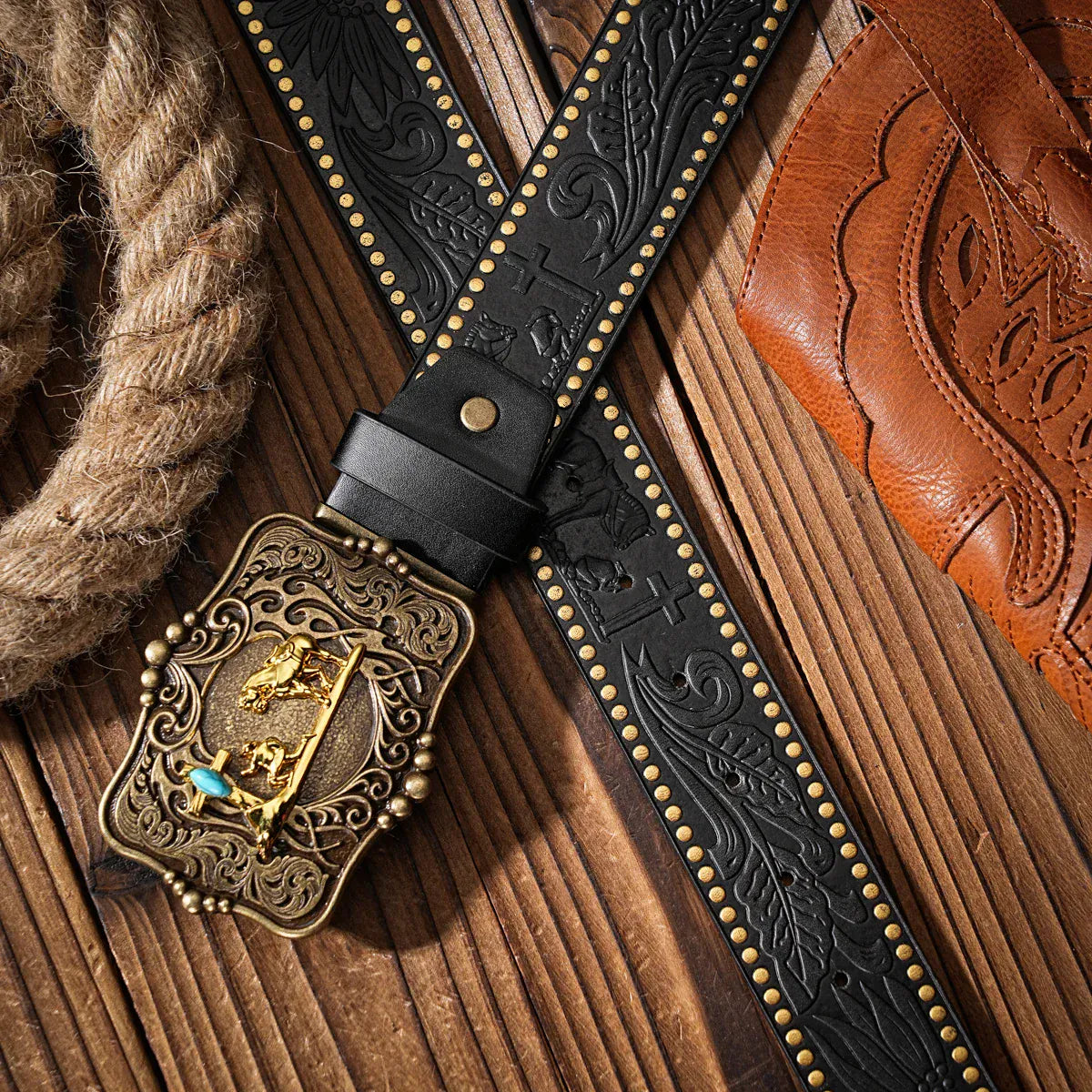 Cowboybälte med westernspänne
