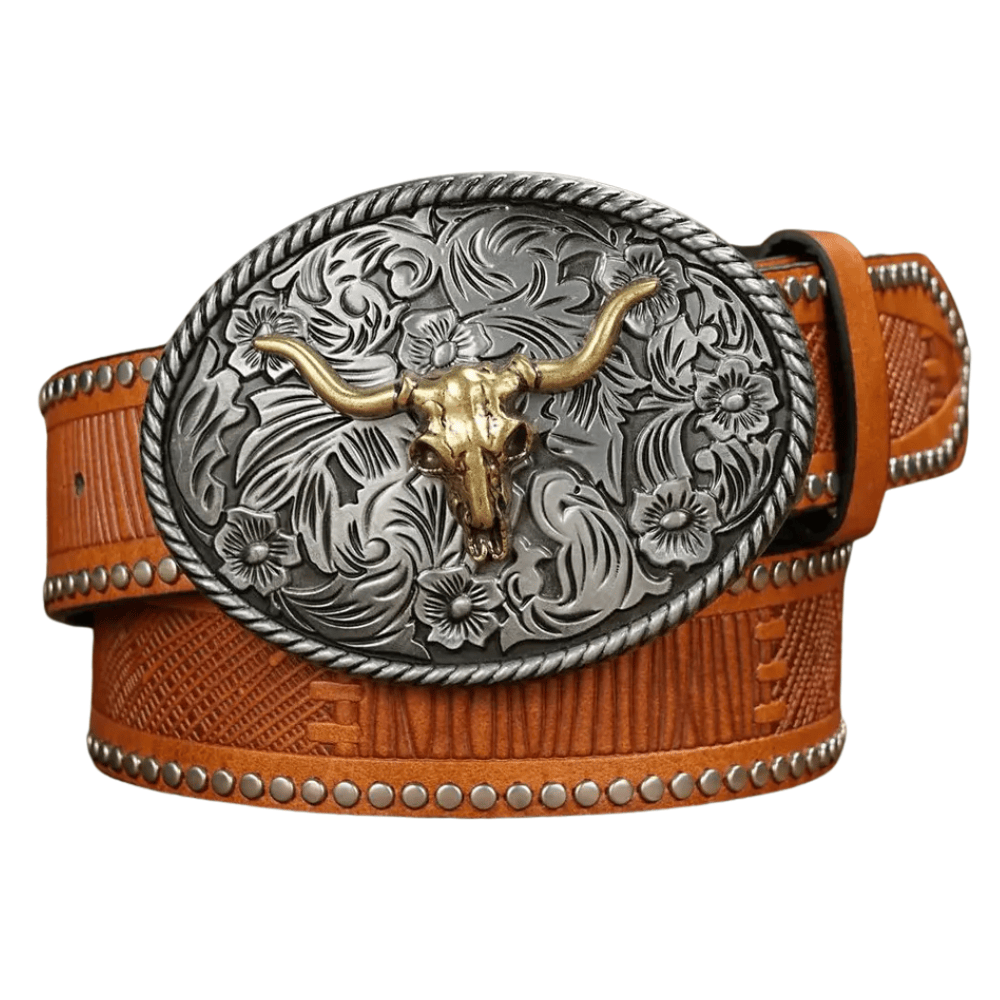 Cowboybälte ovalt longhornspänne Brun / 120cm