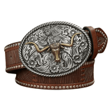 Cowboybälte ovalt longhornspänne Mörkbrun / 120cm