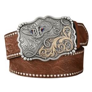 Cowboybälte präglad gravyr Silver Brun / 120cm