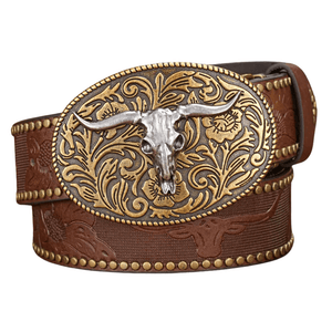 Cowboybälte silver tjurhuvud Mörkbrun / 120cm