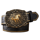 Cowboybälte skulpterad gyllene häst Svart / 120cm