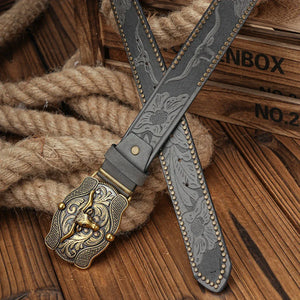 Cowboybälte skulpterat longhornspänne
