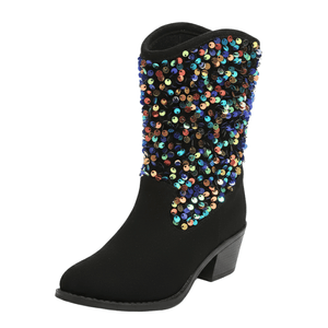Cowboyboots barn med glittrande paljettdekor Svart / 28