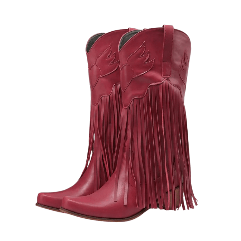 Cowboyboots dam med fransar i retrostil av mjukt läder