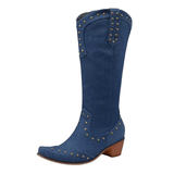 Cowboyboots Denim med Nitar och Blockklack
