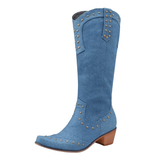 Cowboyboots Denim med Nitar och Blockklack