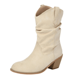 Cowboyboots i mjuk mocka med rynkad skaftdesign