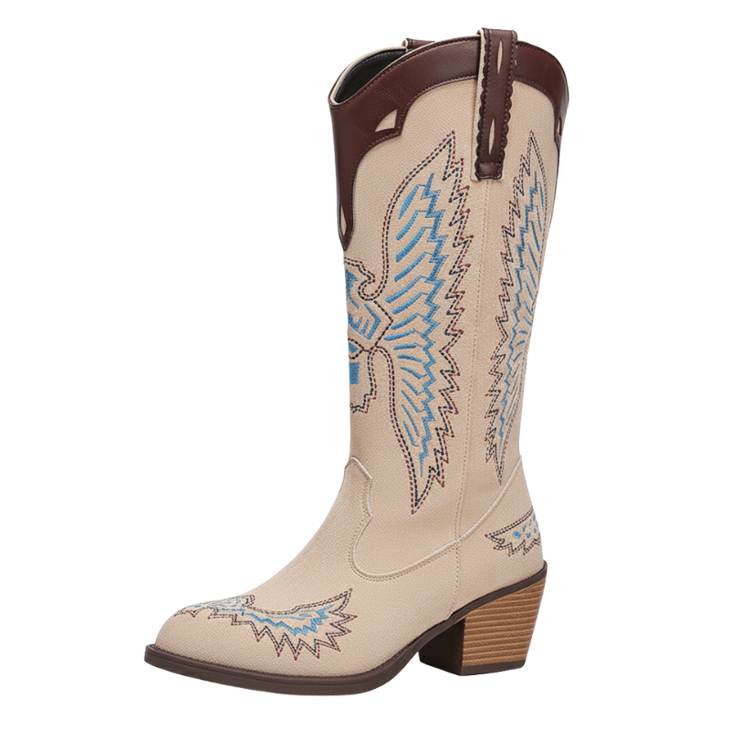 Cowboyboots i mjuk mockalook med snidad västerndetalj