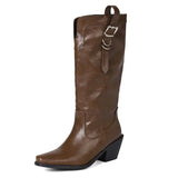 Cowboyboots i mjukt läder med elegant spänndetalj Brun / 35
