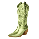Cowboyboots i präglat läder med broderade detaljer Grön / 35
