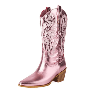 Cowboyboots i präglat läder med broderade detaljer Ljusrosa / 35