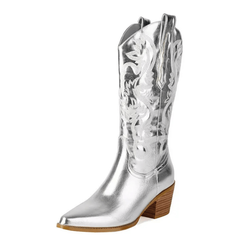 Cowboyboots i präglat läder med broderade detaljer Silver / 35