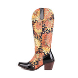 Cowboyboots med Blommönster och Fyrkantig Klack