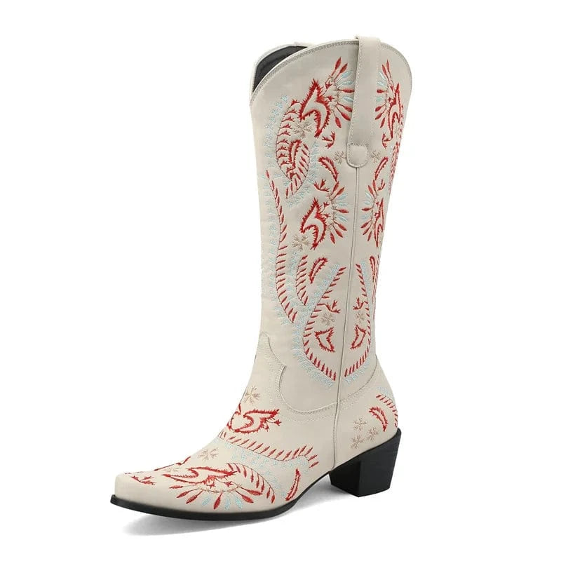 Cowboyboots med broderad design och blockklack