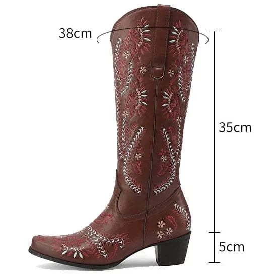 Cowboyboots med broderad design och blockklack