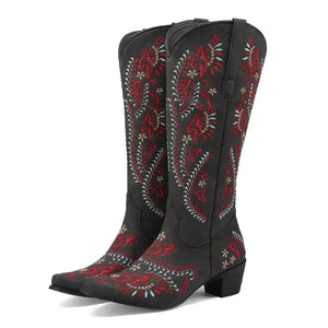 Cowboyboots med broderad design och blockklack Svart / 35
