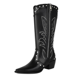 Cowboyboots med broderad design och chunky klack