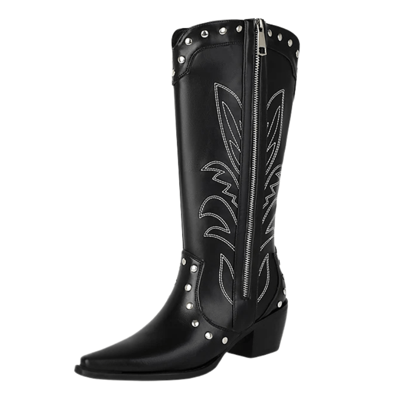 Cowboyboots med broderad design och chunky klack