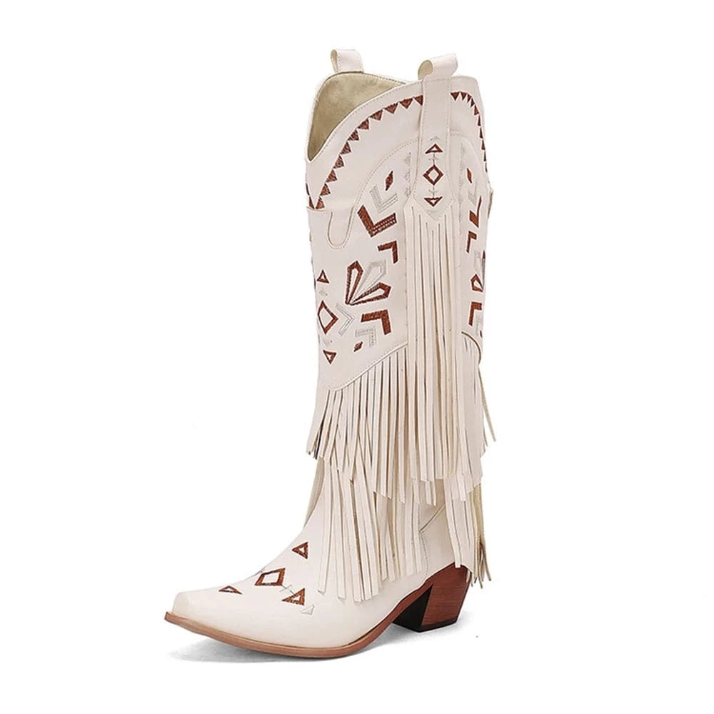 Cowboyboots med broderad design och eleganta fransar
