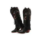 Cowboyboots med broderad design och eleganta fransar