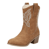 Cowboyboots med broderad design och kraftig klack